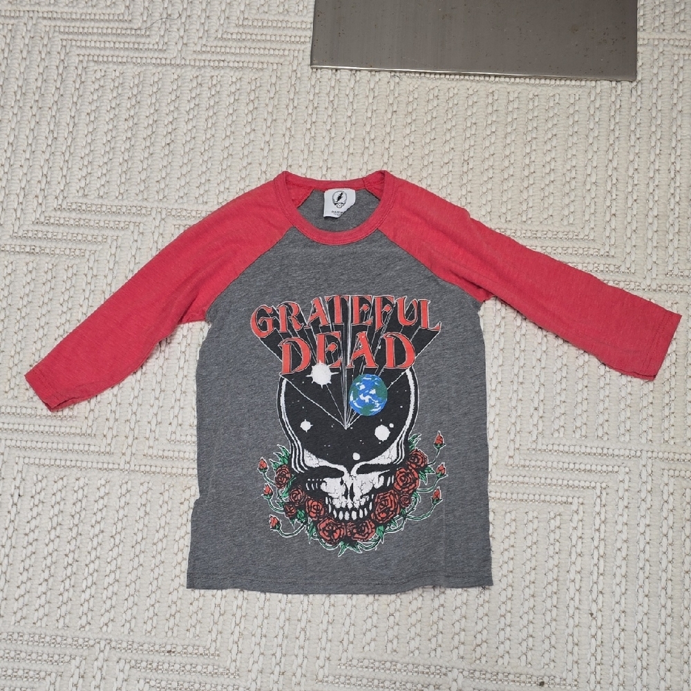 Grateful Dead Kids Long Sleeve Tee - Red and Gray with Skull Design